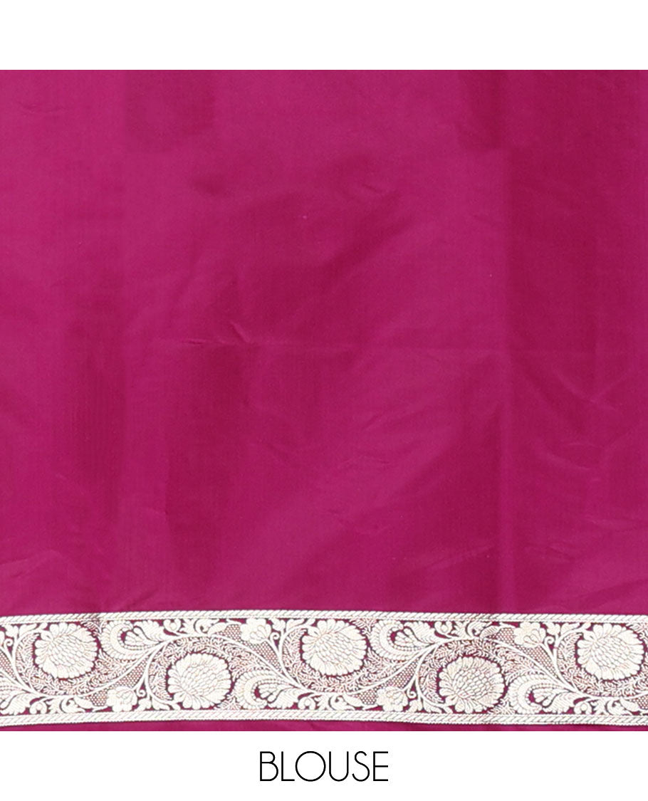 Purple striped floral design semi banaras nylon saree with self intricate zari design border & floral design pallu