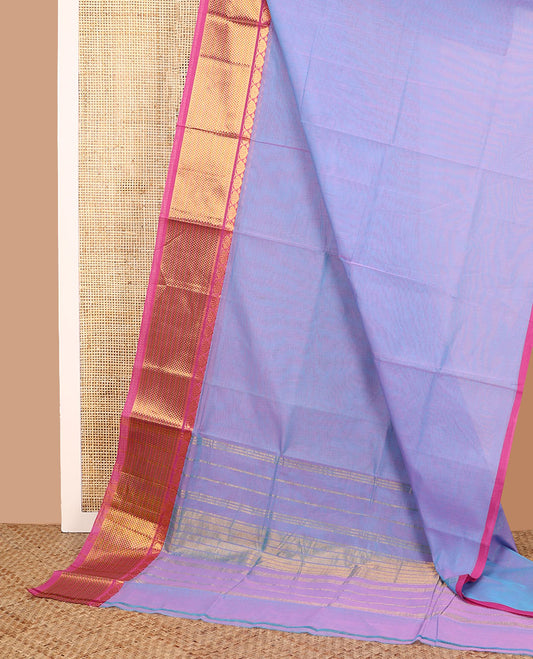 Violet plain Venkatagiri cotton saree with contrast traditional zari border, and pallu of zari stripes