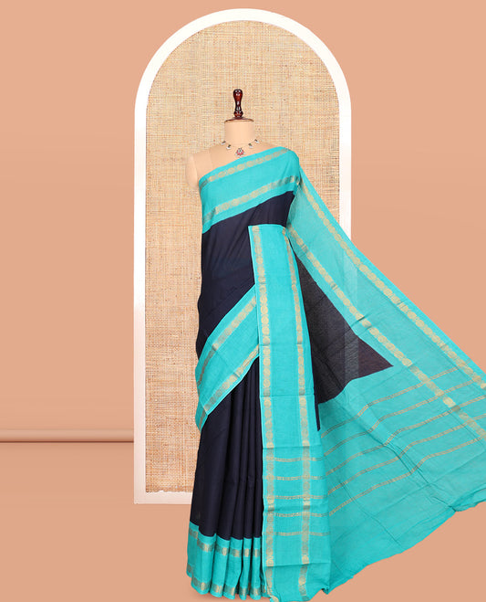 Navy Blue Plain Sungudi Cotton Saree