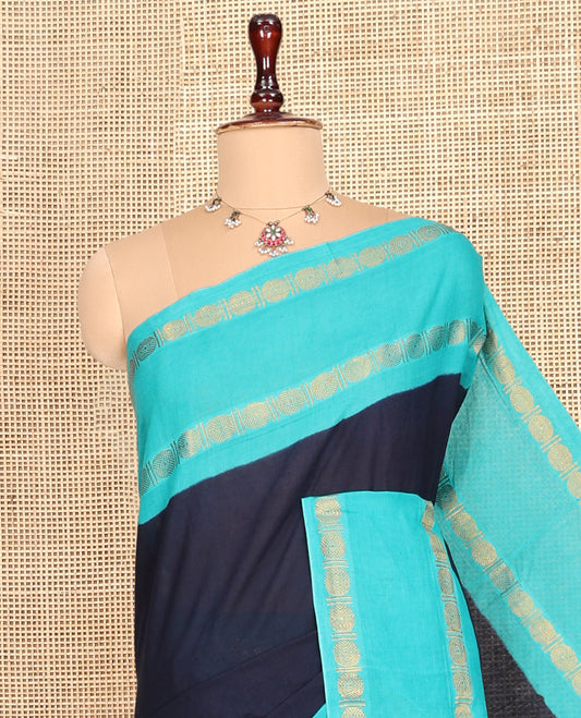 Navy Blue Plain Sungudi Cotton Saree