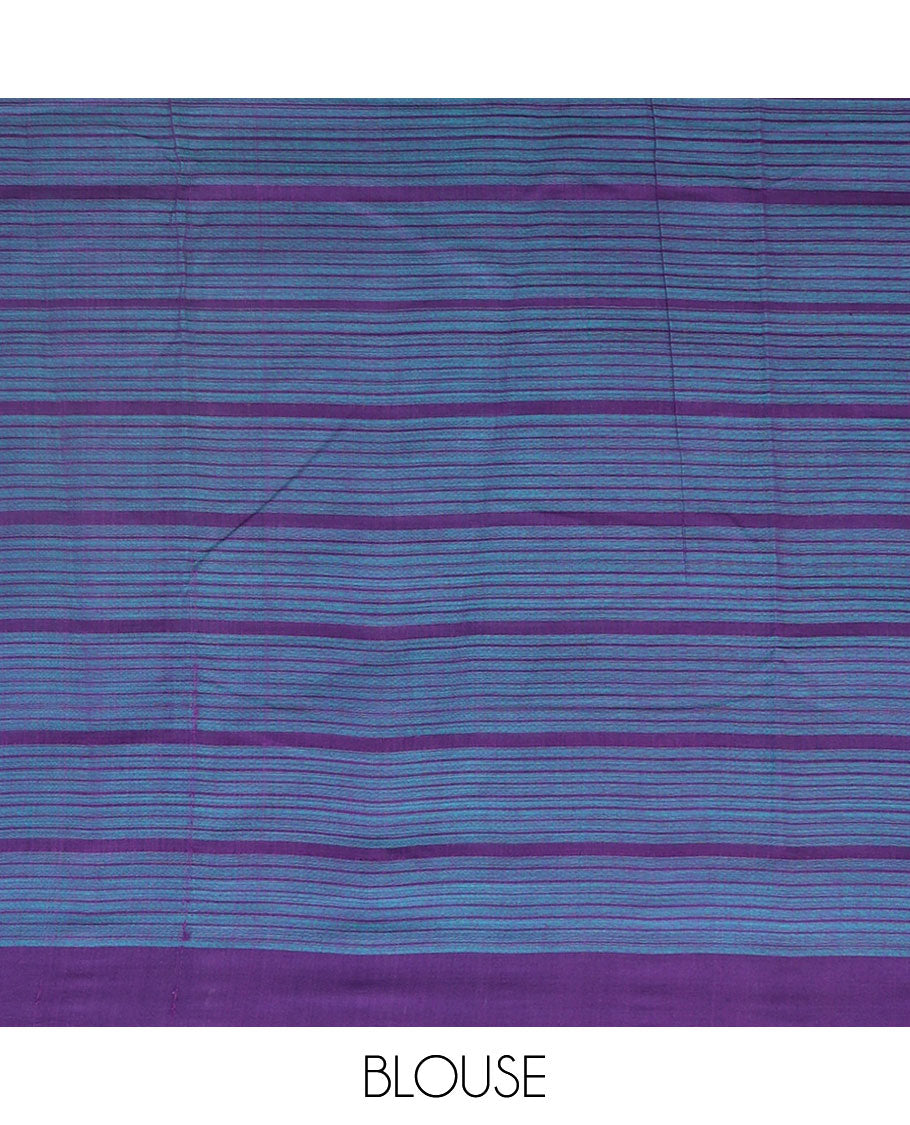 Blue checked mangalagiri cotton saree with contrast striped border & checked pallu