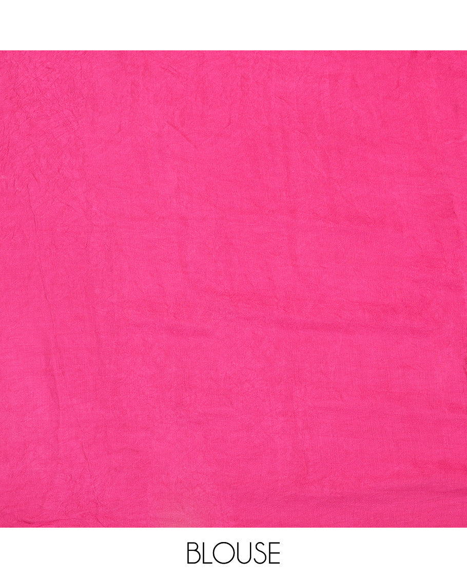Borderless Pink Bandhani Dola Silk Saree