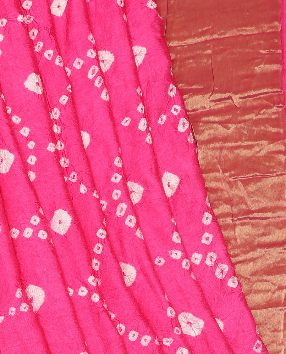 Borderless Pink Bandhani Dola Silk Saree