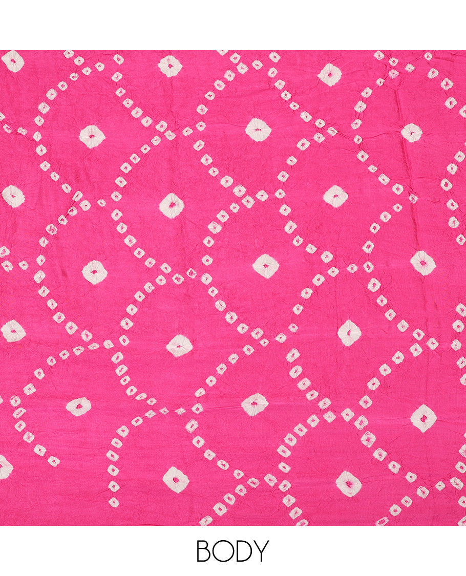 Borderless Pink Bandhani Dola Silk Saree
