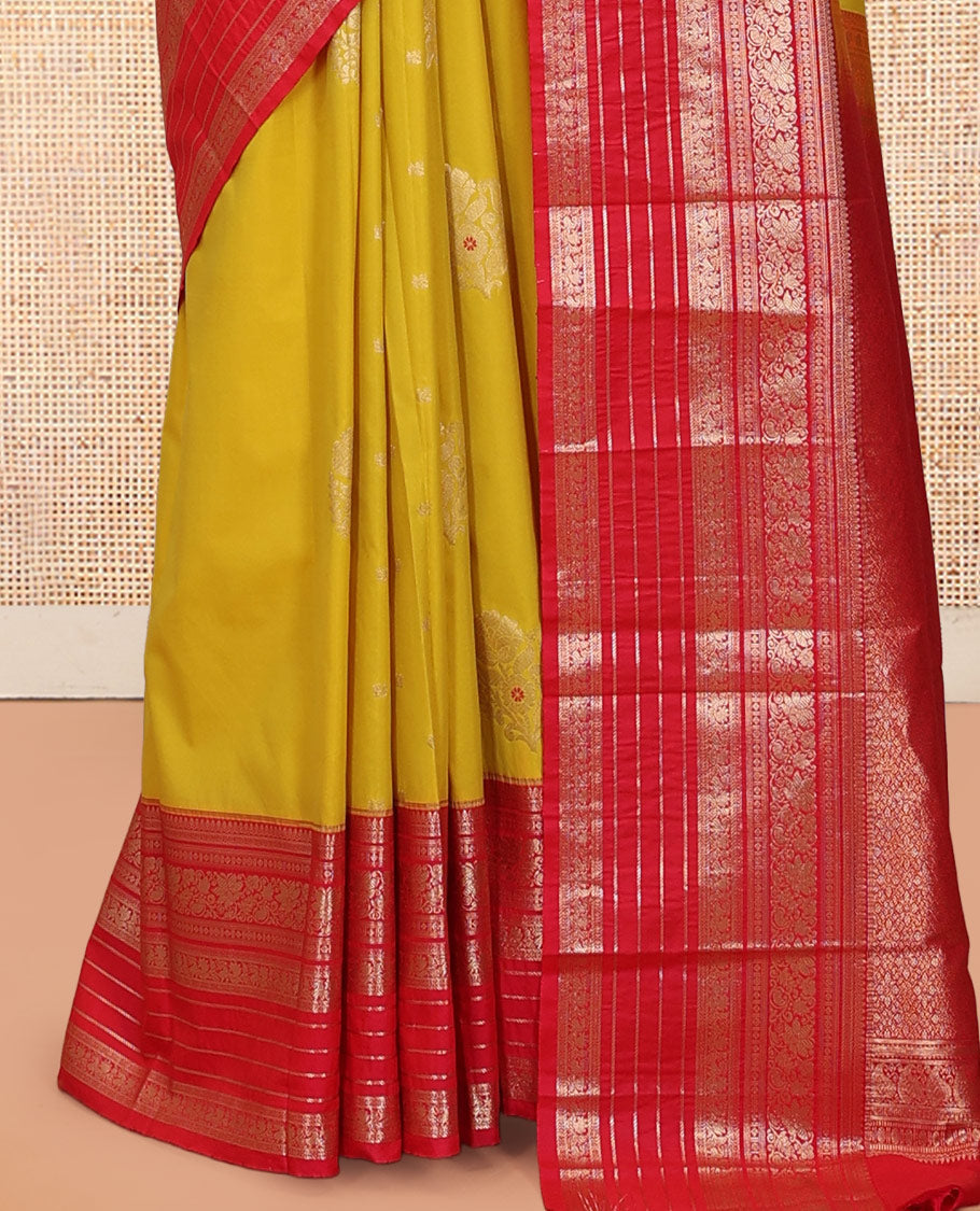 Lemon Yellow-Rani Pink Budget Silk Saree