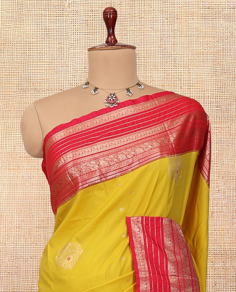 Lemon Yellow-Rani Pink Budget Silk Saree