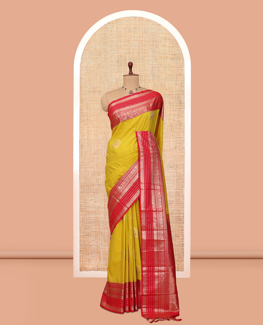 Lemon Yellow-Rani Pink Budget Silk Saree