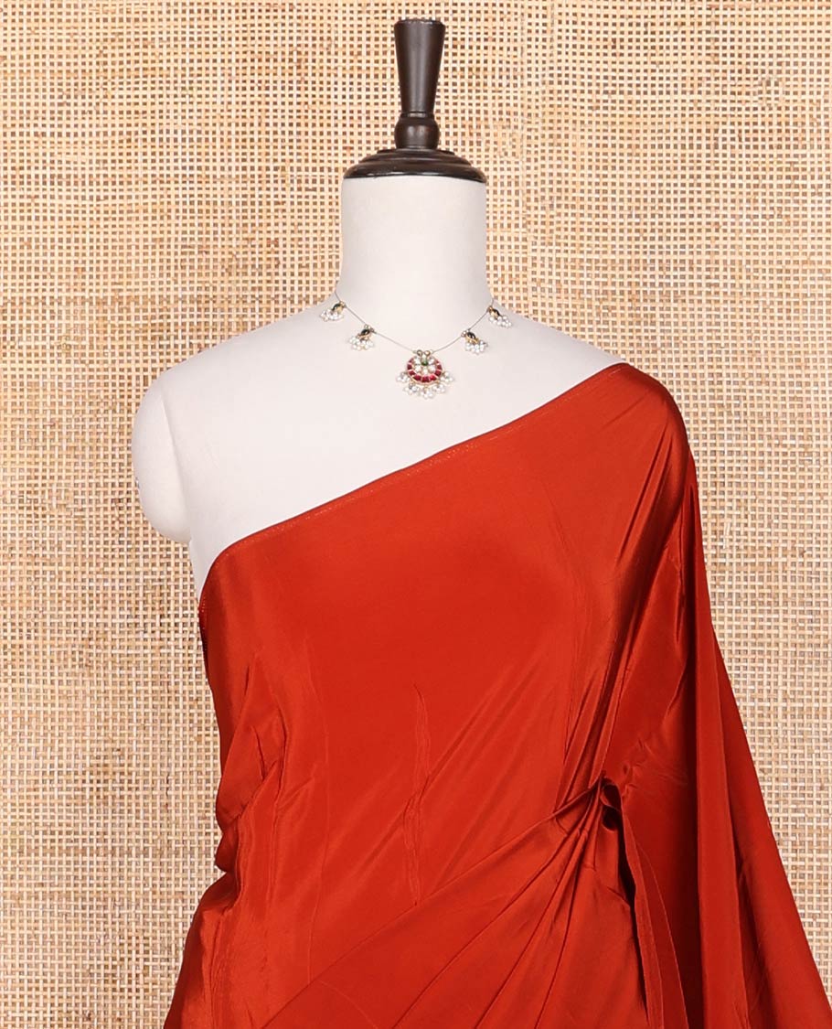 Borderless red kamala silk saree with contrast floral printed blouse