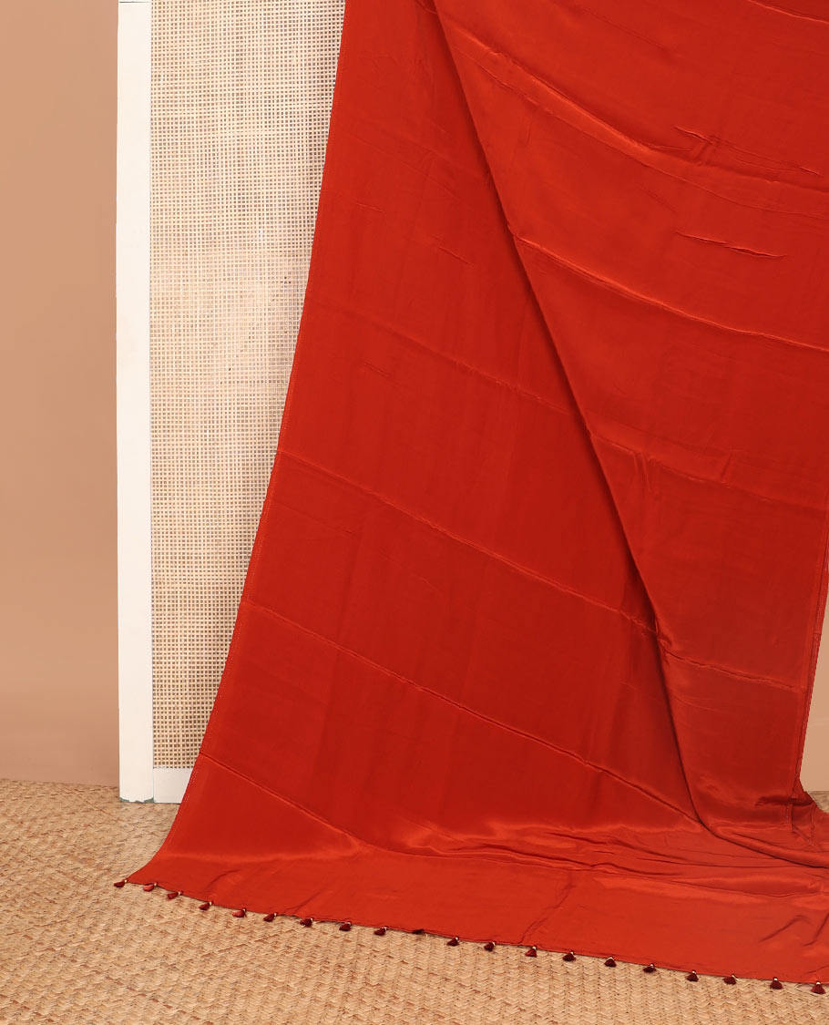 Borderless red kamala silk saree with contrast floral printed blouse