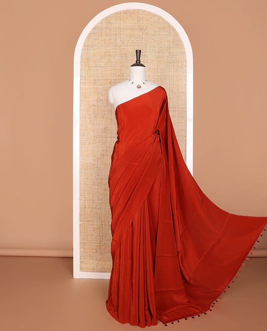 Borderless red kamala silk saree with contrast floral printed blouse