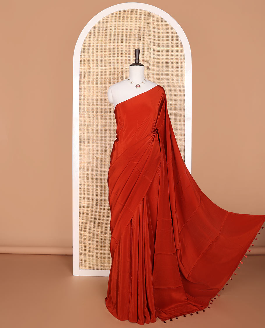 Borderless red kamala silk saree with contrast floral printed blouse