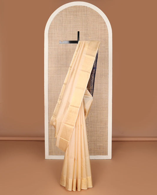 Sandal zari buttas Kanchipuram silk saree, bavanji border & contrast pallu of floral designs