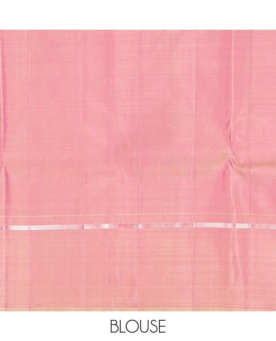 Purple zari buttas and striped Kanchipuram silk saree, contrast zari striped border, and contrast pallu of jaal design