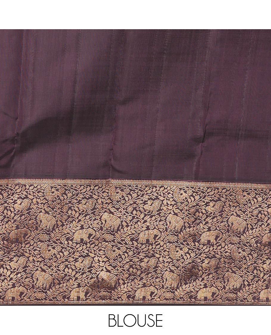 Blue checked Kanchipuram designer saree, big marigold floral motifs woven border, and intricate pallu