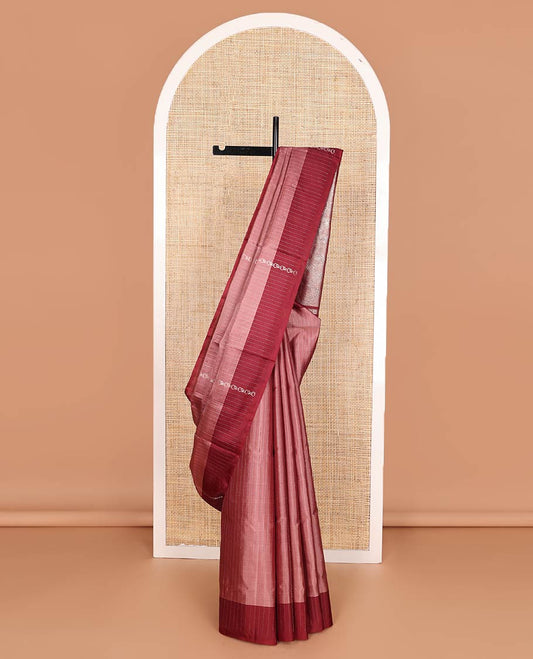 Peach stripes soft silk saree, contrast border, and pallu of intricate designs