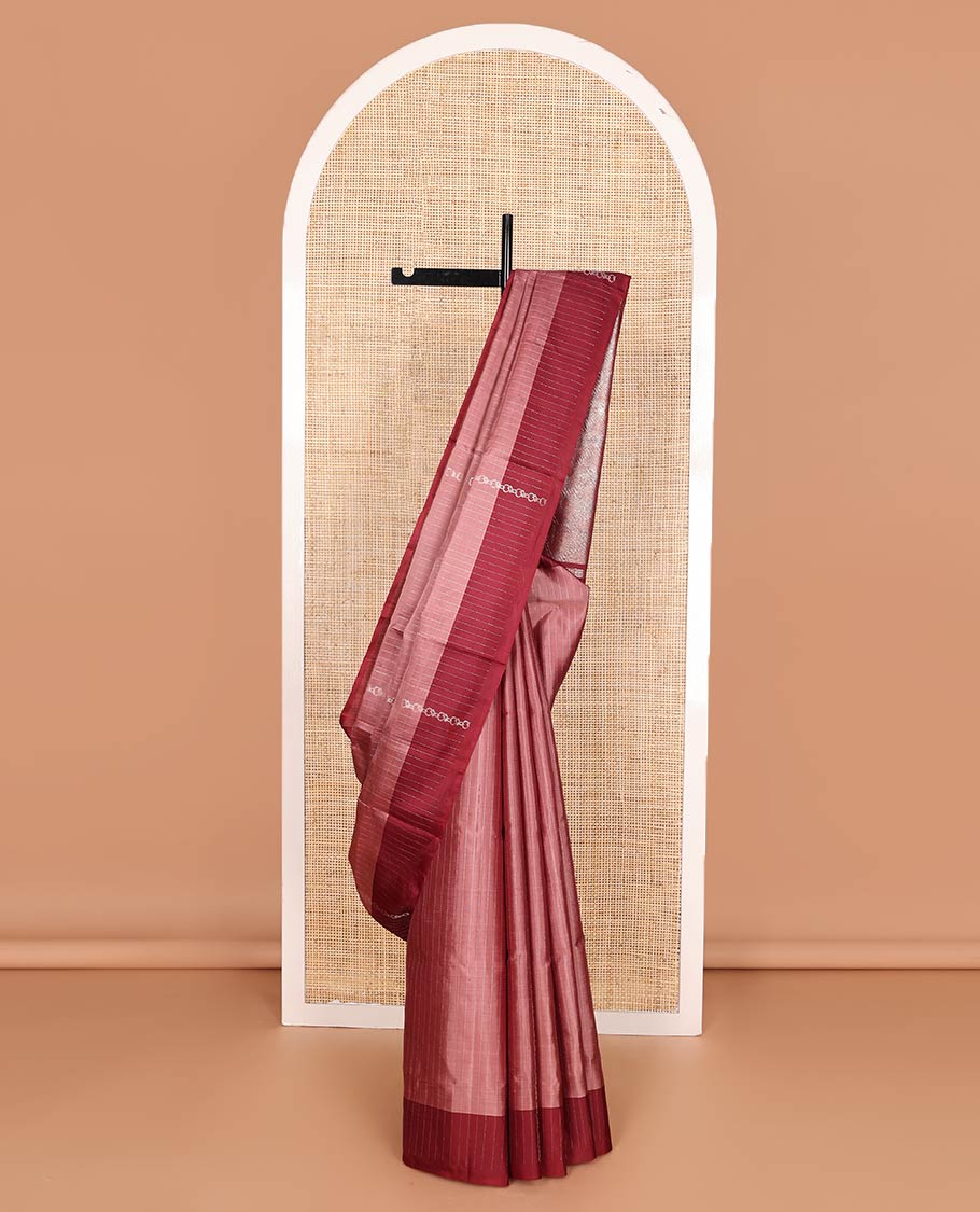 Peach stripes soft silk saree, contrast border, and pallu of intricate designs