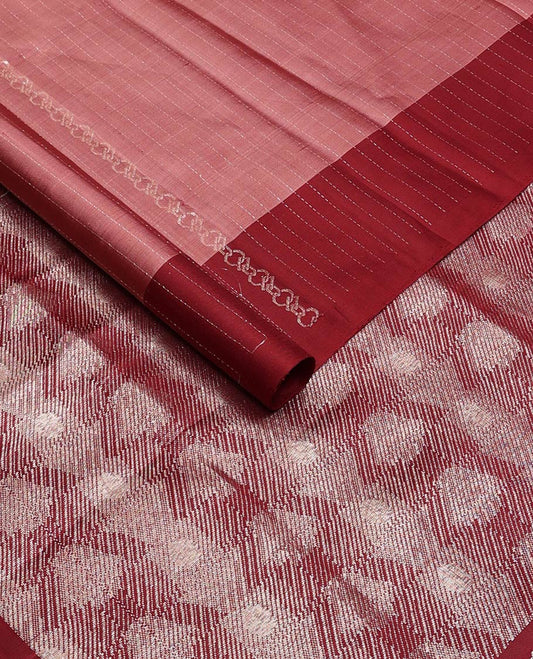 Peach stripes soft silk saree, contrast border, and pallu of intricate designs