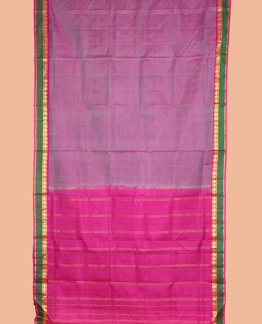 Purple vazhaipoo striped ten-yard silksaree,contrast rettai pettu border of kathir & kuyil kann manga design & zari striped pallu