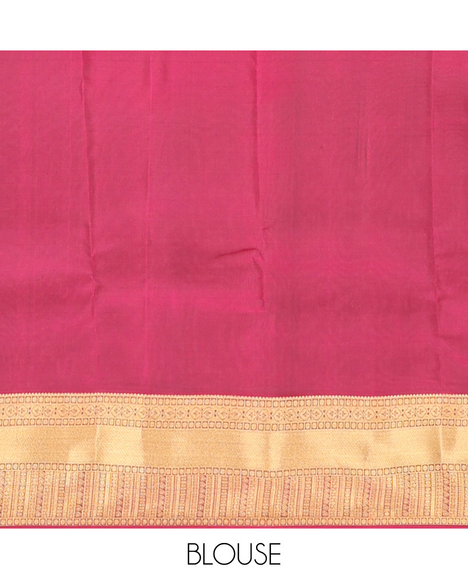 Green zari buttas Vasundhara silk mix saree, contrast manga & rudraksham border & jaal pallu
