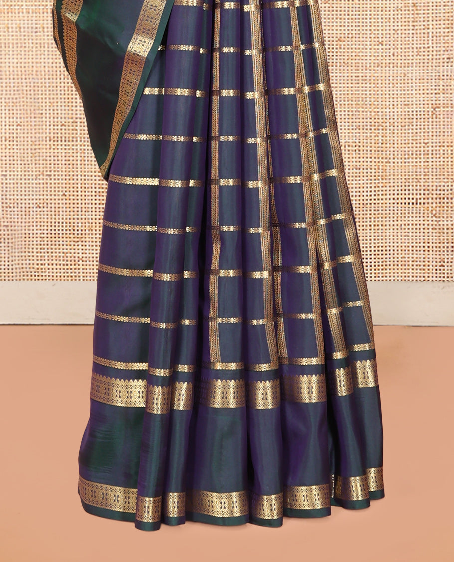 Blue Zari Checked Vasundhara Lite Silkmix Saree, a Rettai Pettu Border, Jaal Pallu, Matching Blouse