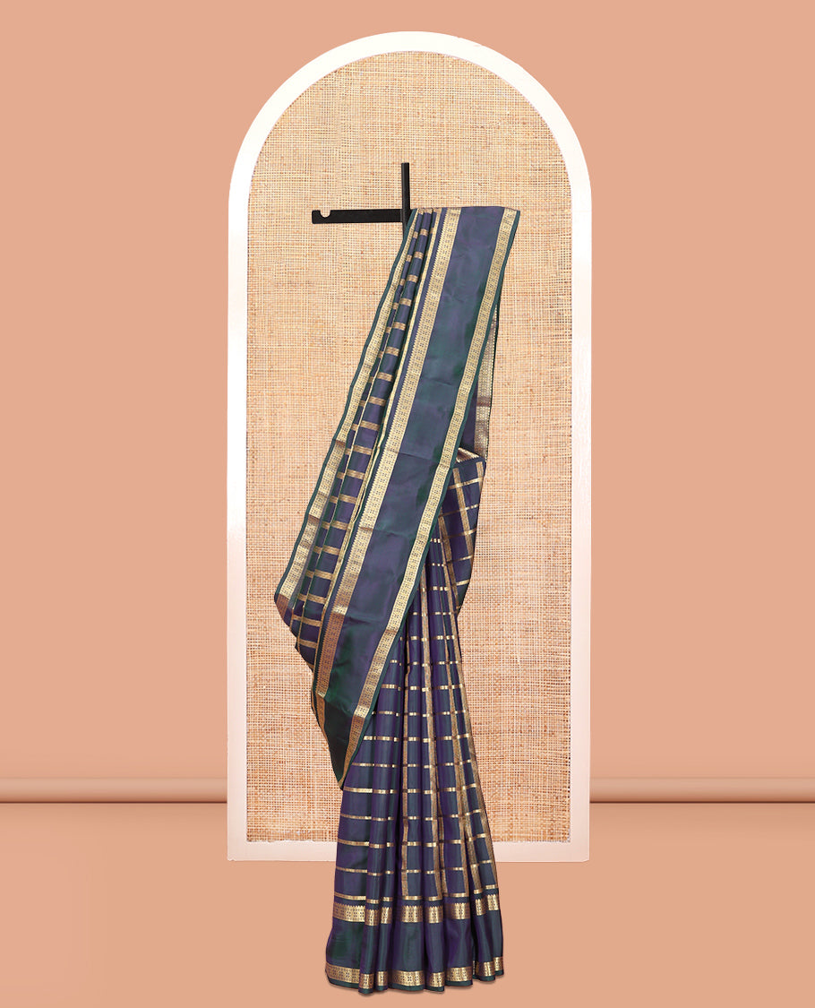 Blue Zari Checked Vasundhara Lite Silkmix Saree, a Rettai Pettu Border, Jaal Pallu, Matching Blouse