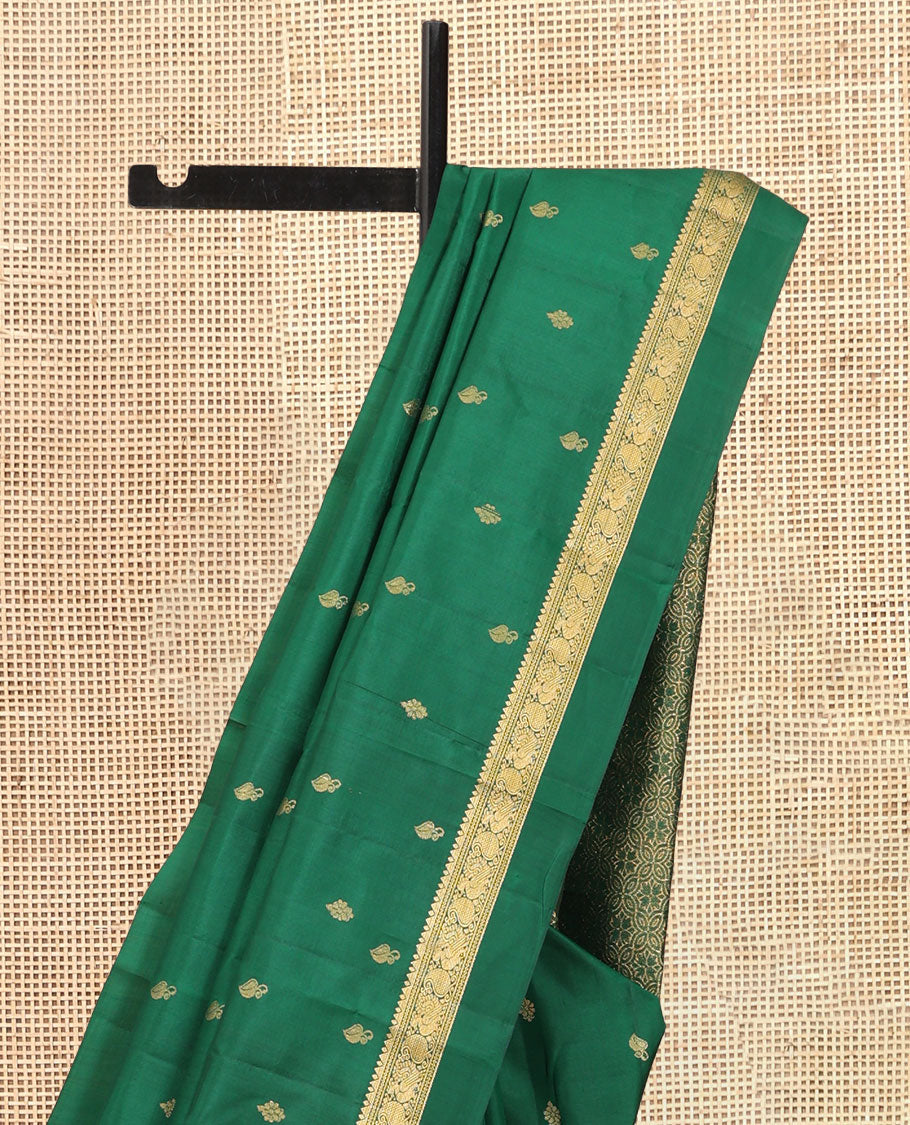 Green Vasundhara Silk Saree, Woven with Zari Buttas, a Kal Eragina Border of Rekku, Neli, Manga, and Mayil Design, Grand Pallu, and a Matching Blouse