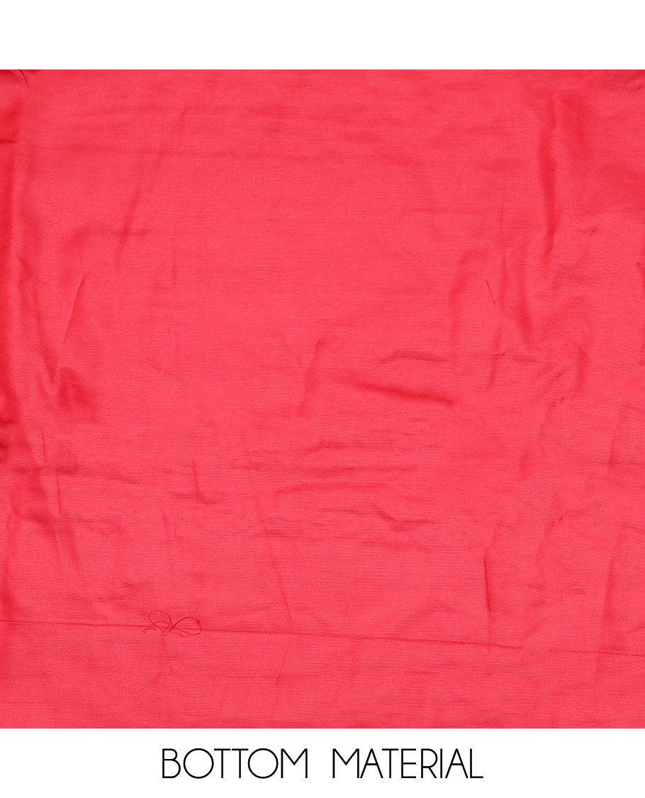 Red material chudidar set, self-color thread and sequins embroidered top, plain bottom and sequins work dupatta