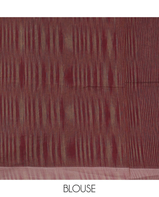 Maroon geometric & floral fused buttas Coimbatore cotton saree,  contrast border & pallu mirroring the same body motifs