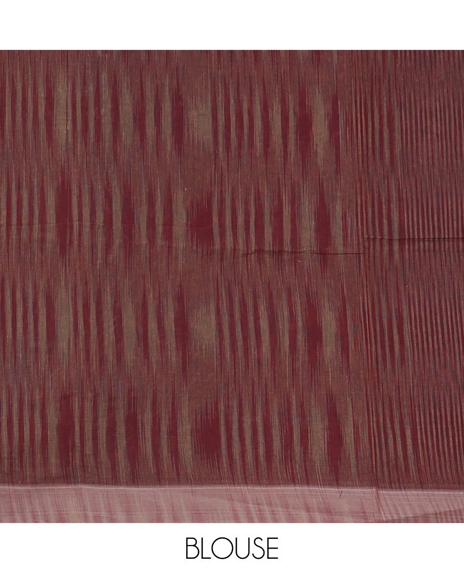 Maroon geometric & floral fused buttas Coimbatore cotton saree,  contrast border & pallu mirroring the same body motifs