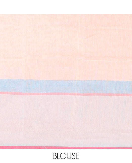 Pale orange floral printed chirala cotton saree, contrast floral printed border & geometric patterned pallu