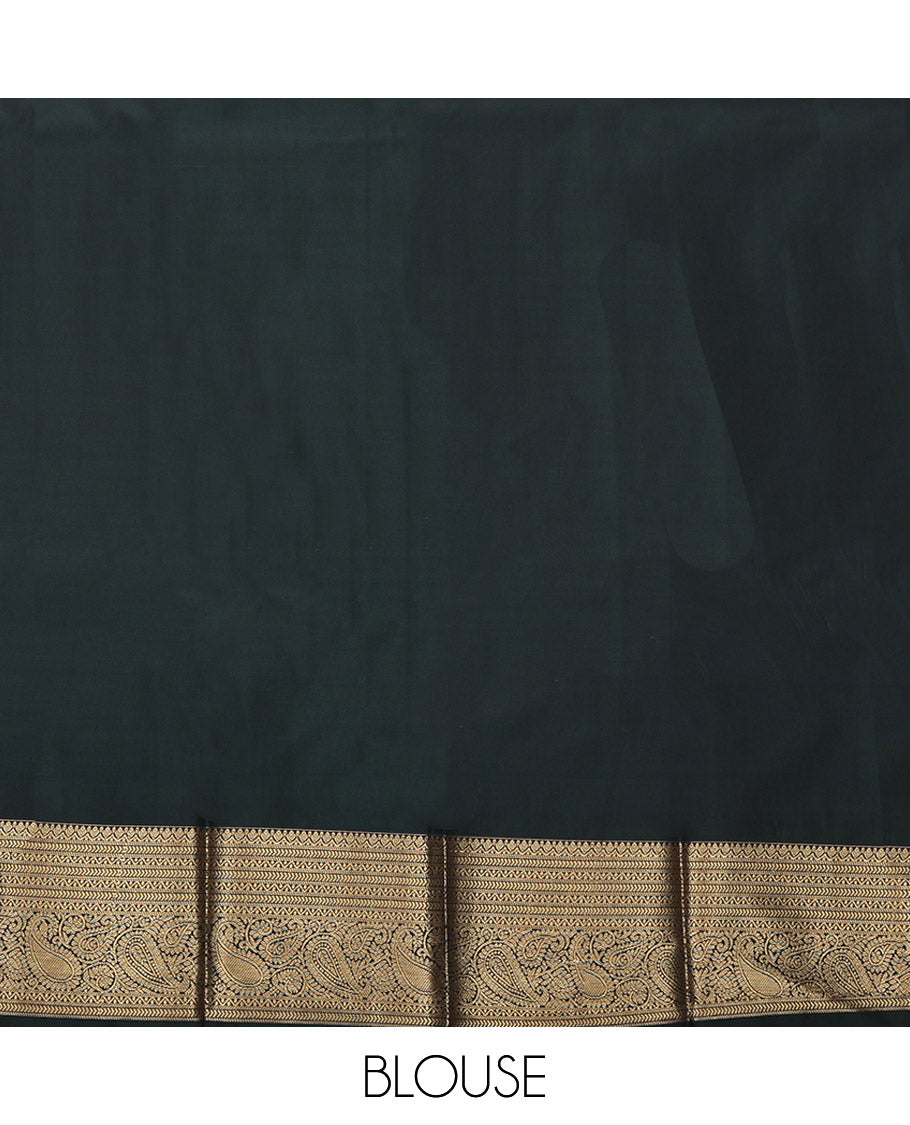 Dark Green Budget Silk Saree Featuring Zari Buttas, Highlighted by a Traditional Zari Border, Intricate Pallu, and a Matching Blouse
