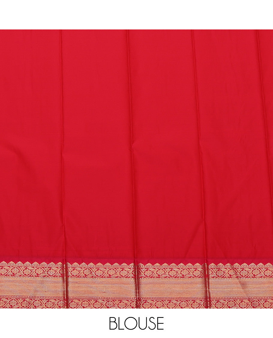 Cream Budget Silk Saree, Delicately Woven with Zari Buttas and Zari Stripes All Over Its Body, Complemented by a Contrast Traditional Zari Design Border, Grand Jaal Pallu, and Paired with a Contrast Blouse
