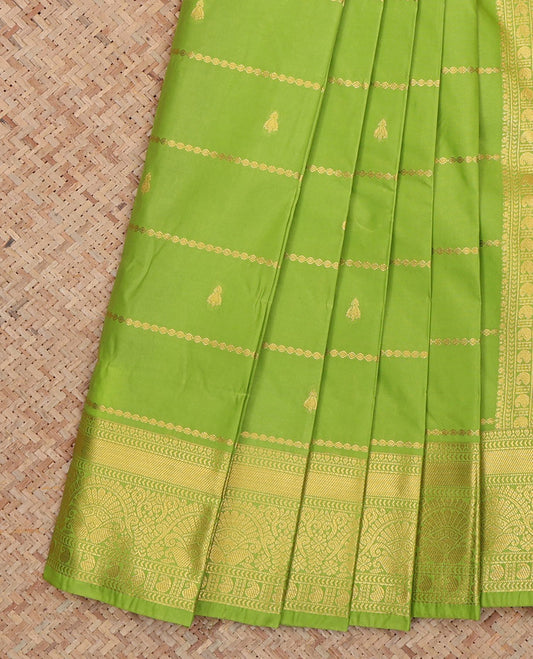 Green Budget Silk Saree, Decked Up with Zari Buttas, Complemented by Traditional Zari Border, a Jaal Pallu and a Matching Blouse