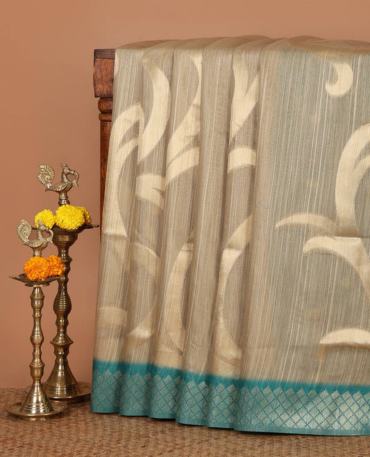 Chikku zari jaal-patterned Burberry silk saree, contrast diamond-patterned zari border, jaal pallu & zari design blouse
