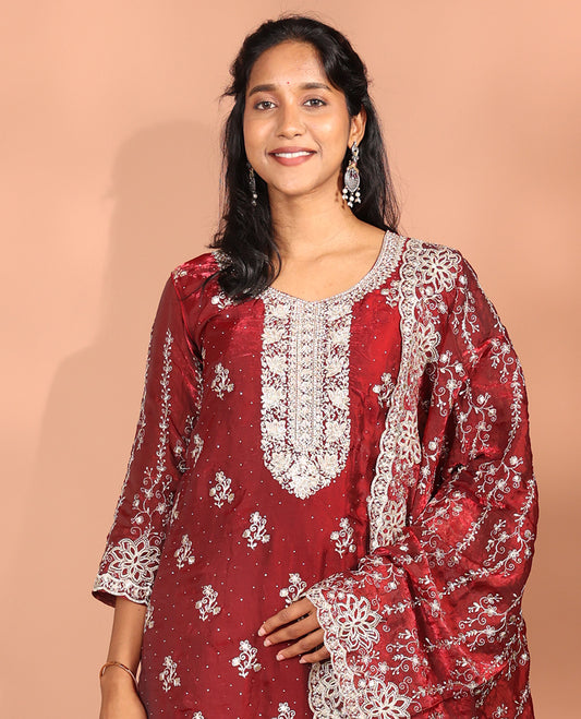 Red Fendi Fabric Readymade Suit