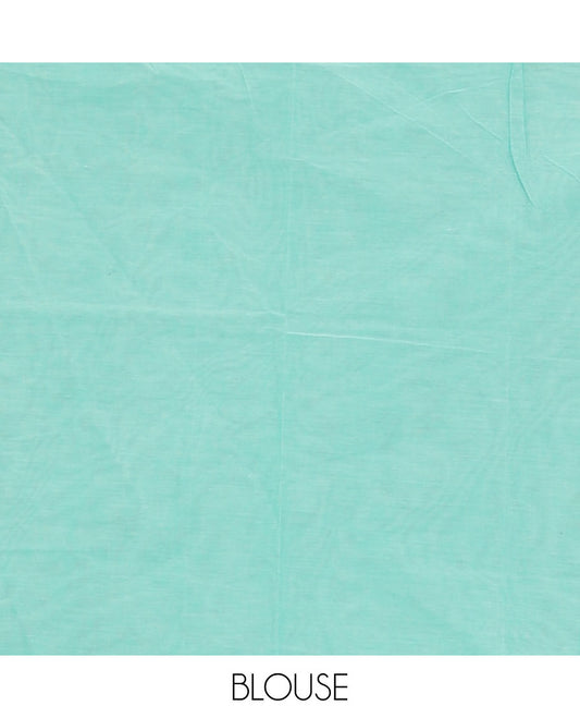 Borderless Turquoise blue unique motifs Coimbatore cotton saree,  geometric patterned pallu