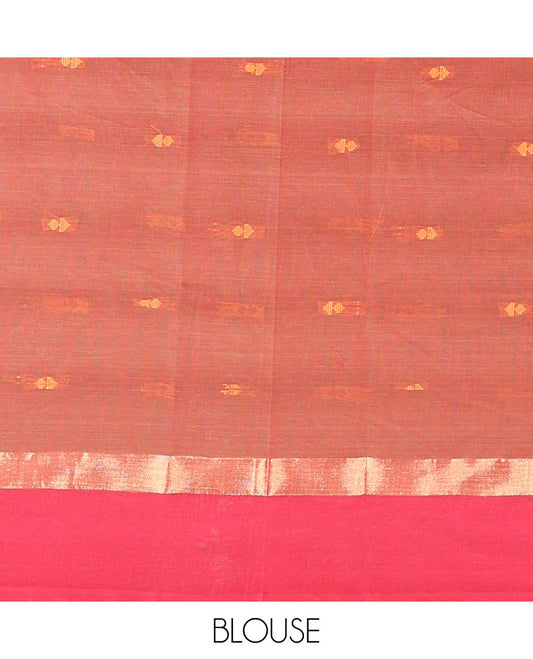 Green buttas Chirala cotton saree, contrast zari striped border & striped pallu