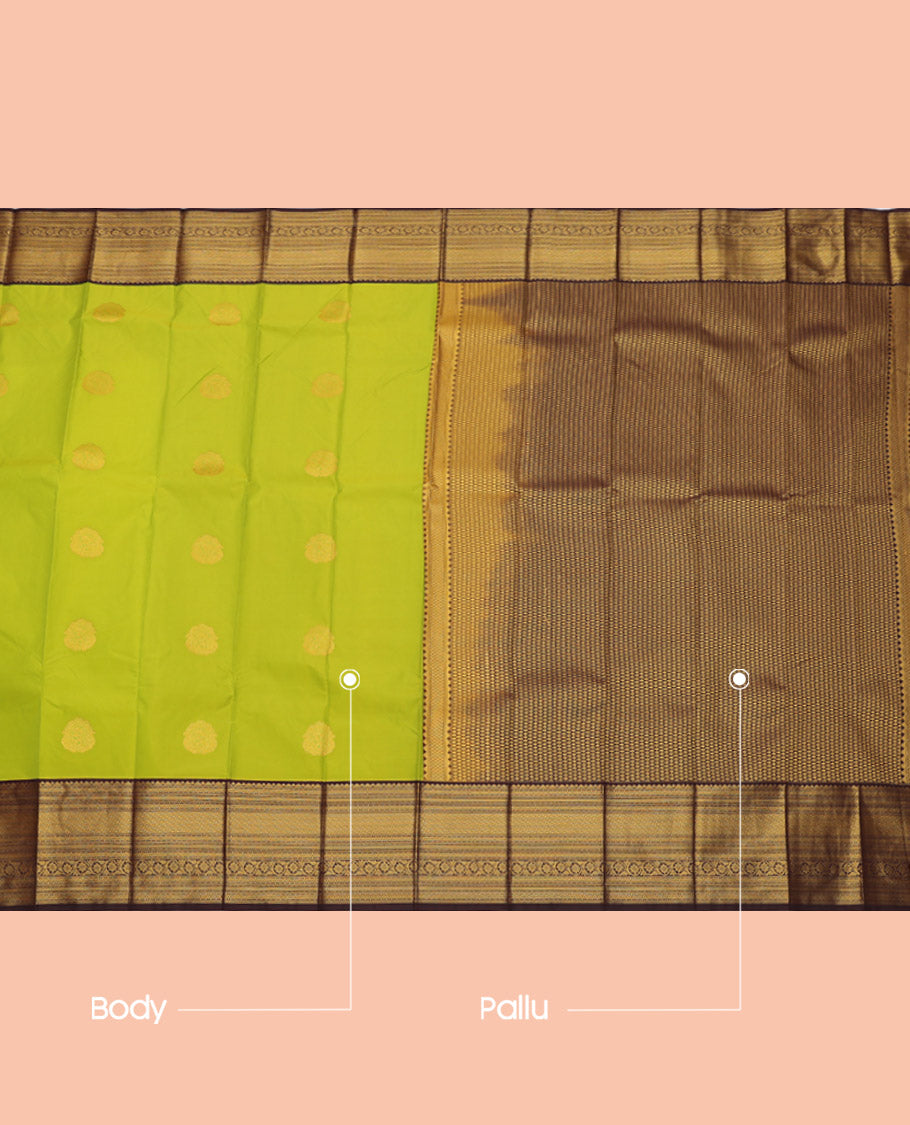Green Budget Silk Saree, Embellished with Zari Buttas, Complemented by a Contrast Traditional Zari Border, Grand Pallu, and a Contrast Blouse