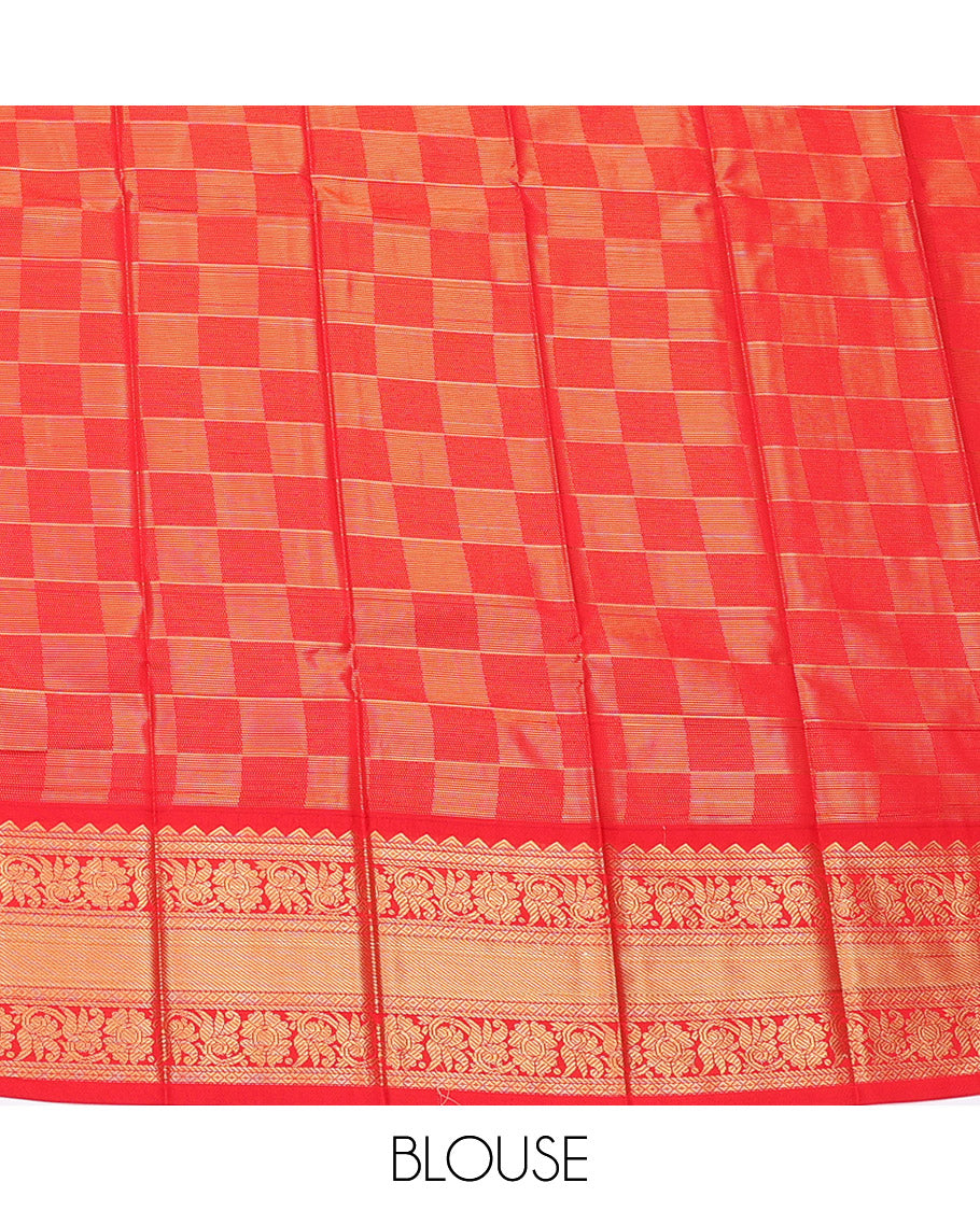 Violet Budget Silk Saree, Detailed with Zari Butta Enclosed Checks, Complemented by a Contrast Traditional Zari Border, Grand Pallu, and a Contrast Blouse