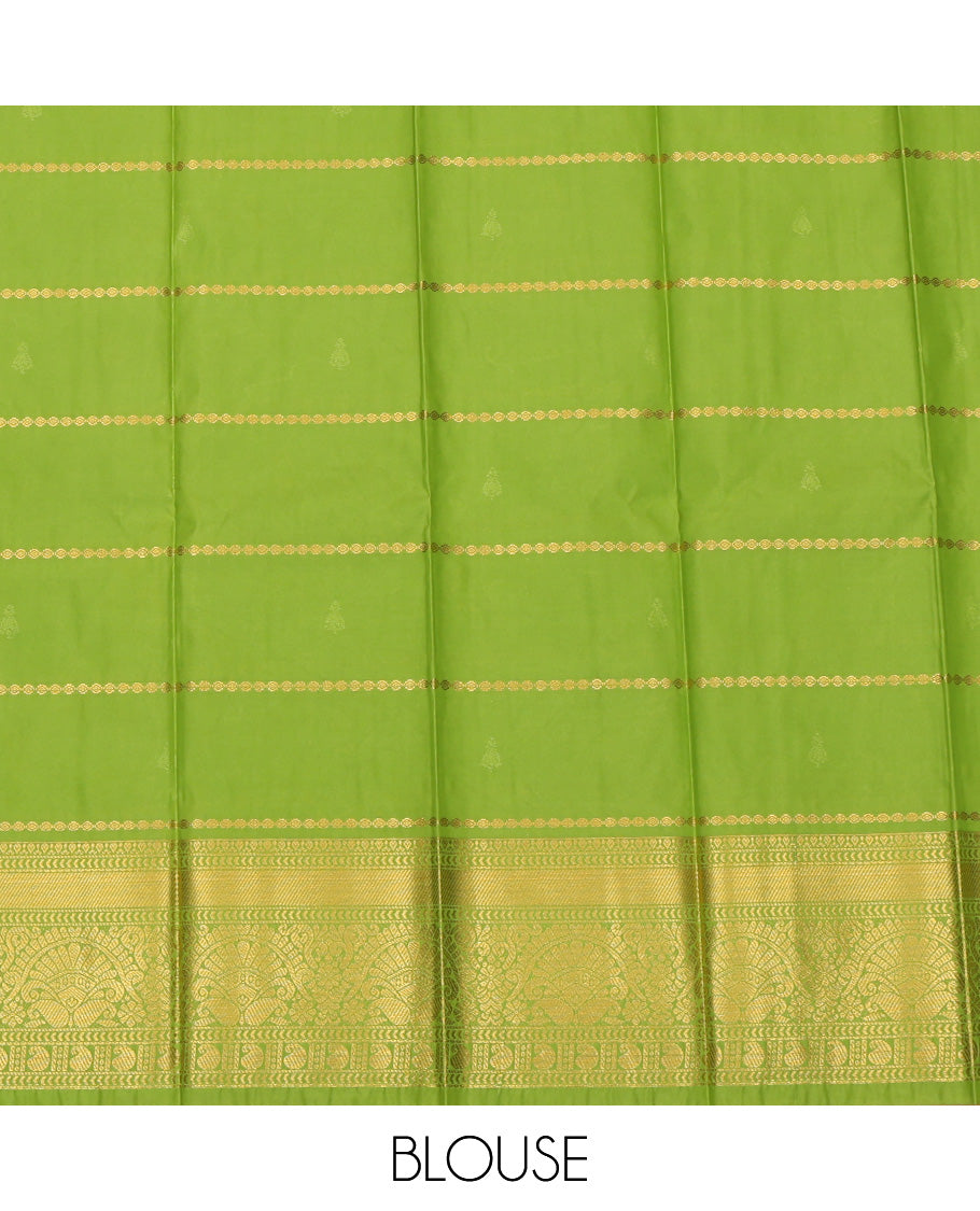 Green Budget Silk Saree, Decked Up with Zari Buttas, Complemented by Traditional Zari Border, a Jaal Pallu and a Matching Blouse
