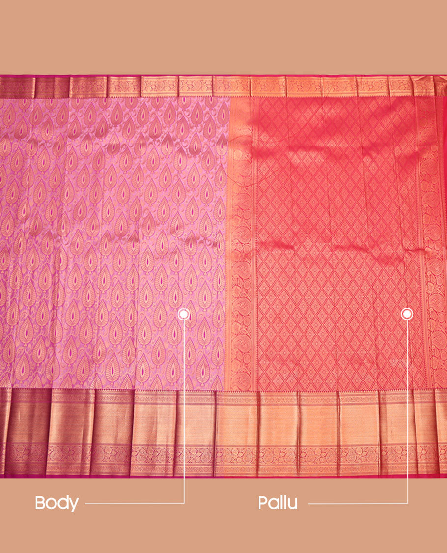 Pink Budget Silk Saree, Enriched with Jacquard Design, Complemented by a Contrast Traditional Zari Border, Jaal Pallu, and Contrast Blouse