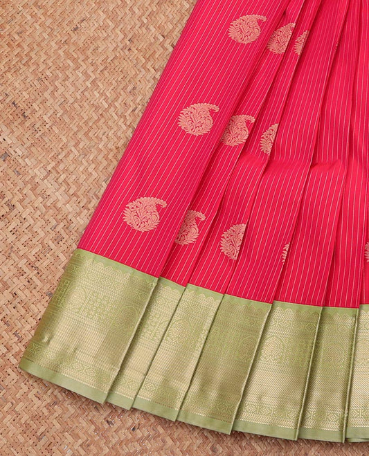 Pink Budget Silk Saree, Ornamented with Zari Buttas, Complemented by a Contrast Traditional Zari Border, Grand Pallu, and a Contrast Blouse