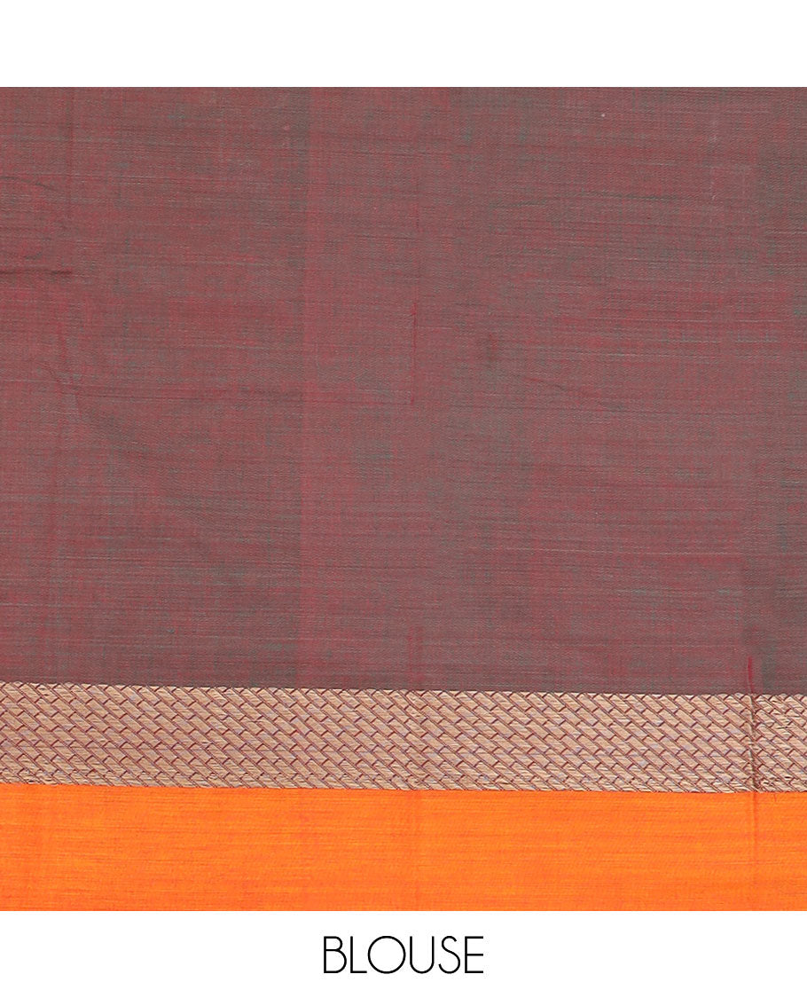 Maroon dual-tone buttas Narayanpet cotton saree, contrast peacock design border & striped pallu