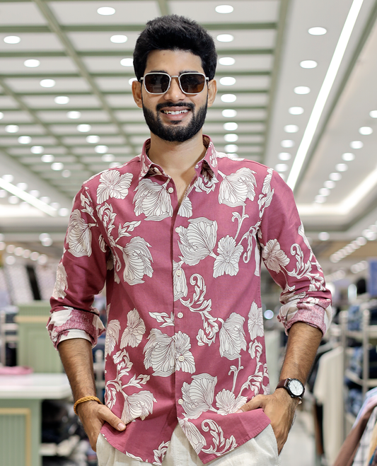 Pink Cotton-Blended Casual Shirt