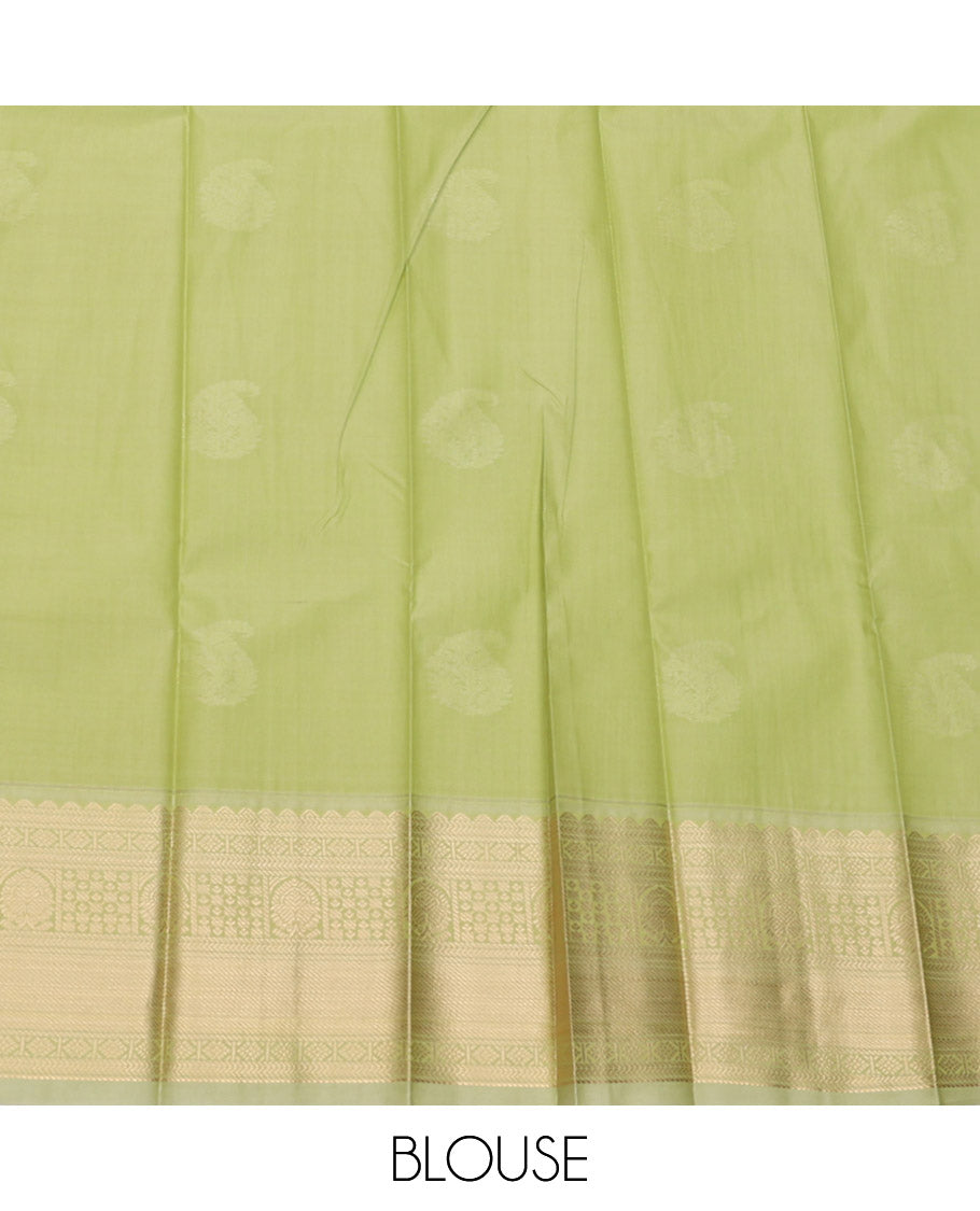 Pink Budget Silk Saree, Ornamented with Zari Buttas, Complemented by a Contrast Traditional Zari Border, Grand Pallu, and a Contrast Blouse