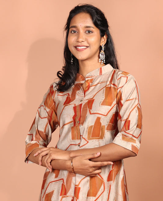 Pale Brown-Base Vatican Readymade Short Kurti