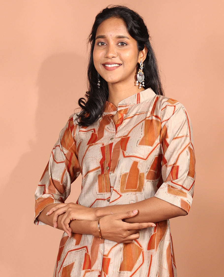 Pale Brown-Base Vatican Readymade Short Kurti