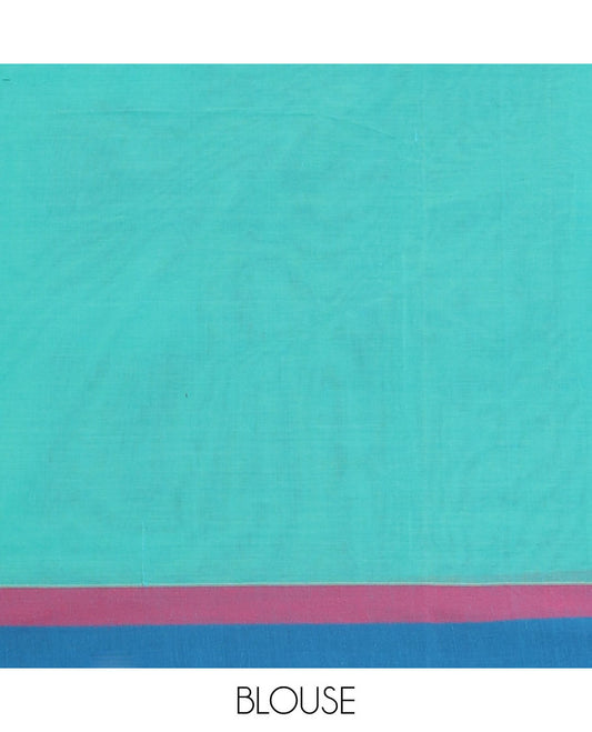 Green sparrow buttas Coimbatore cotton saree, contrast border & geometric patterned pallu