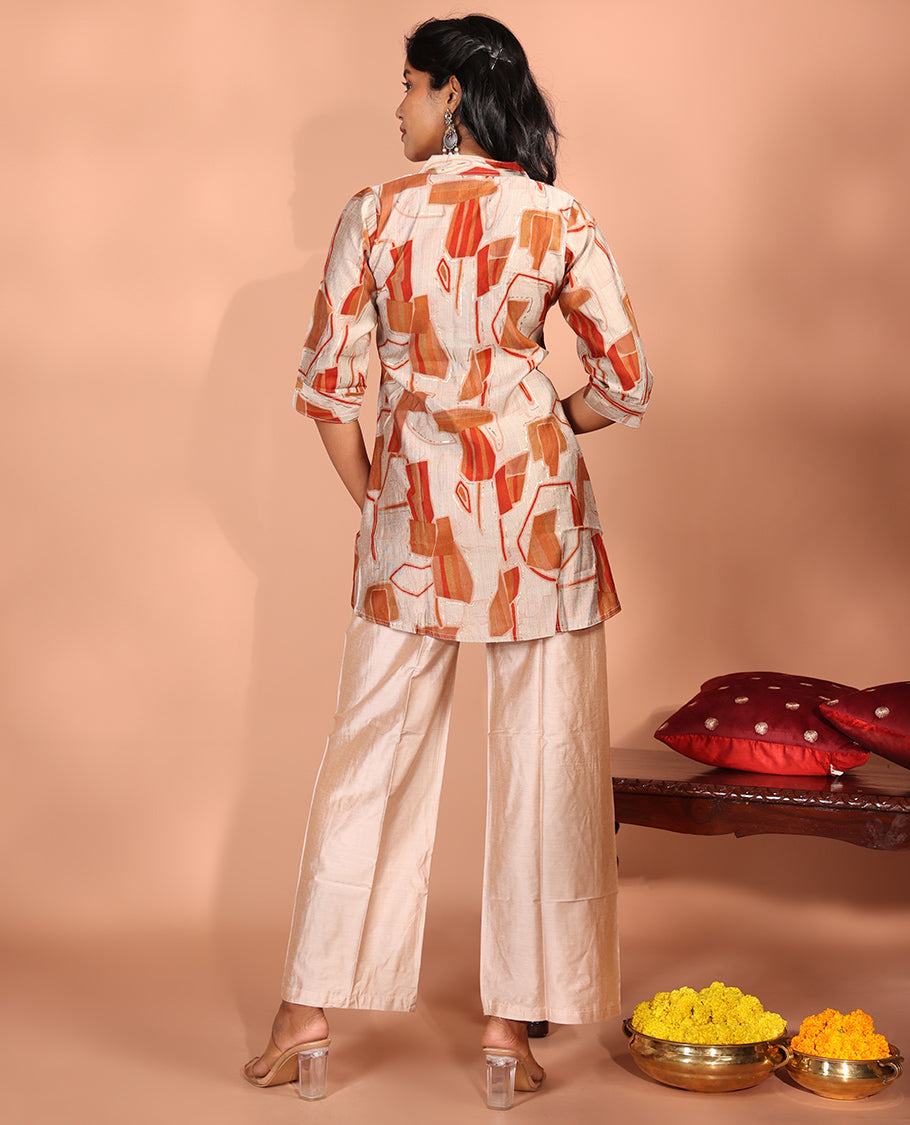 Pale Brown-Base Vatican Readymade Short Kurti