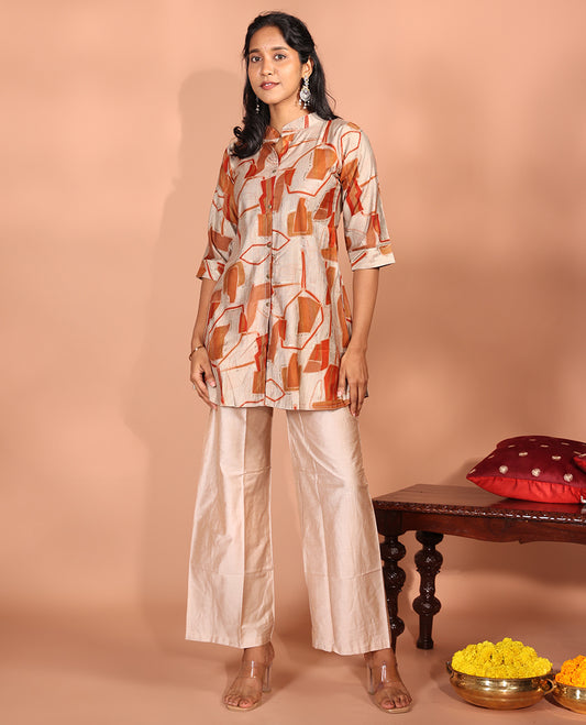 Pale Brown-Base Vatican Readymade Short Kurti